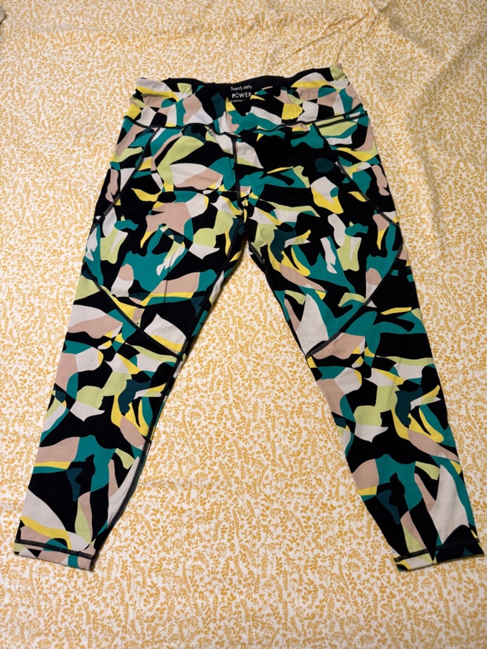 Sweaty Betty Power High-Waist Abstract Print Leggings in Teal, Black & Cream